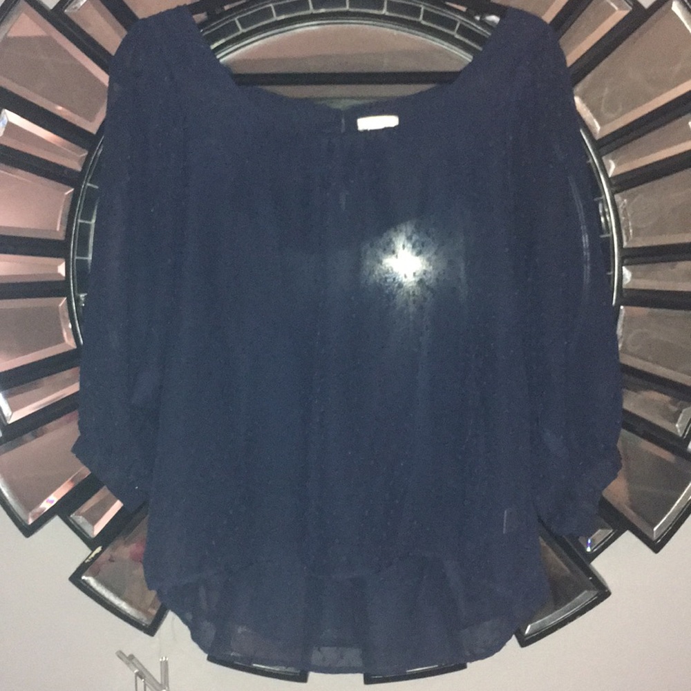 Shear navy blue chiffon xhilaration top.